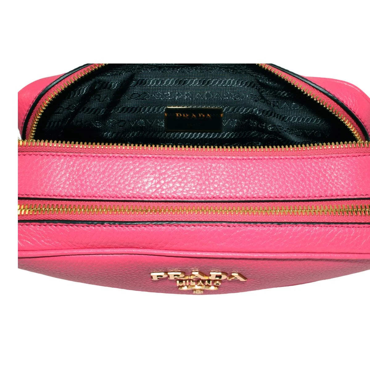 New Peonia Pink Vitello Phenix Leather Double Zip Crossbody 1BH079