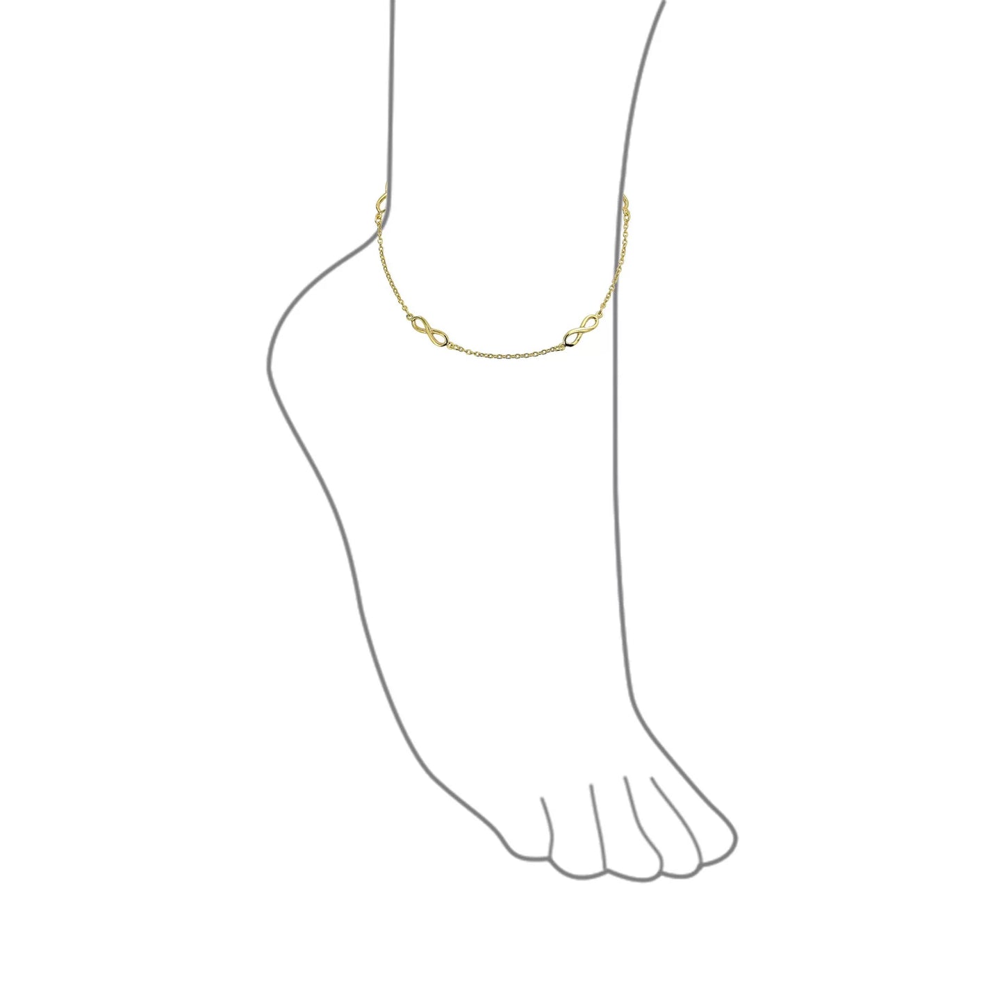 Three Love Knot Infinity Anklet Ankle Bracelet Gold .925 Silver