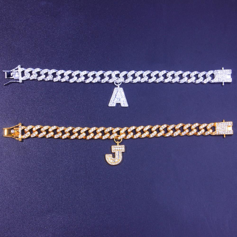 Stonefans A-Z Initial Letter Anklet Cuban Chain Jewelry for Women Miami Iced Out Cuban Baguette Anklet Zircon Ankle Bracelet