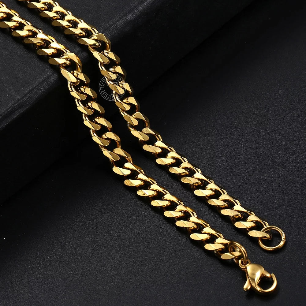 3/5/7/9/11Mm Wide 16"-30" Mens Gold Plated Stainless Steel Chain Cuban Curb Necklace