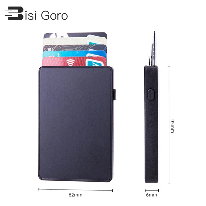 BISI GORO Anti-Theft Smart Wallet Aluminum Single Box Slim RFID Fashion Clutch Pop-Up Push Button Card Holder New Name Card Case