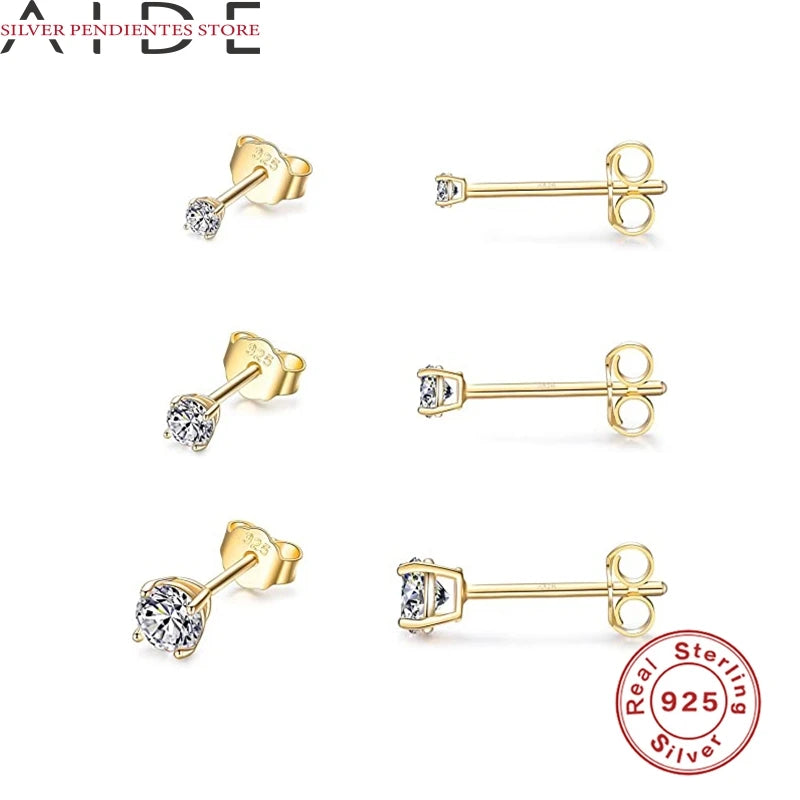 2/3/4Mm 925 Sterling Silver Diamond Earrings Women 3PCS Mini Stud Earrings Set Gold Fine Jewelry Boucle Oreille Femme