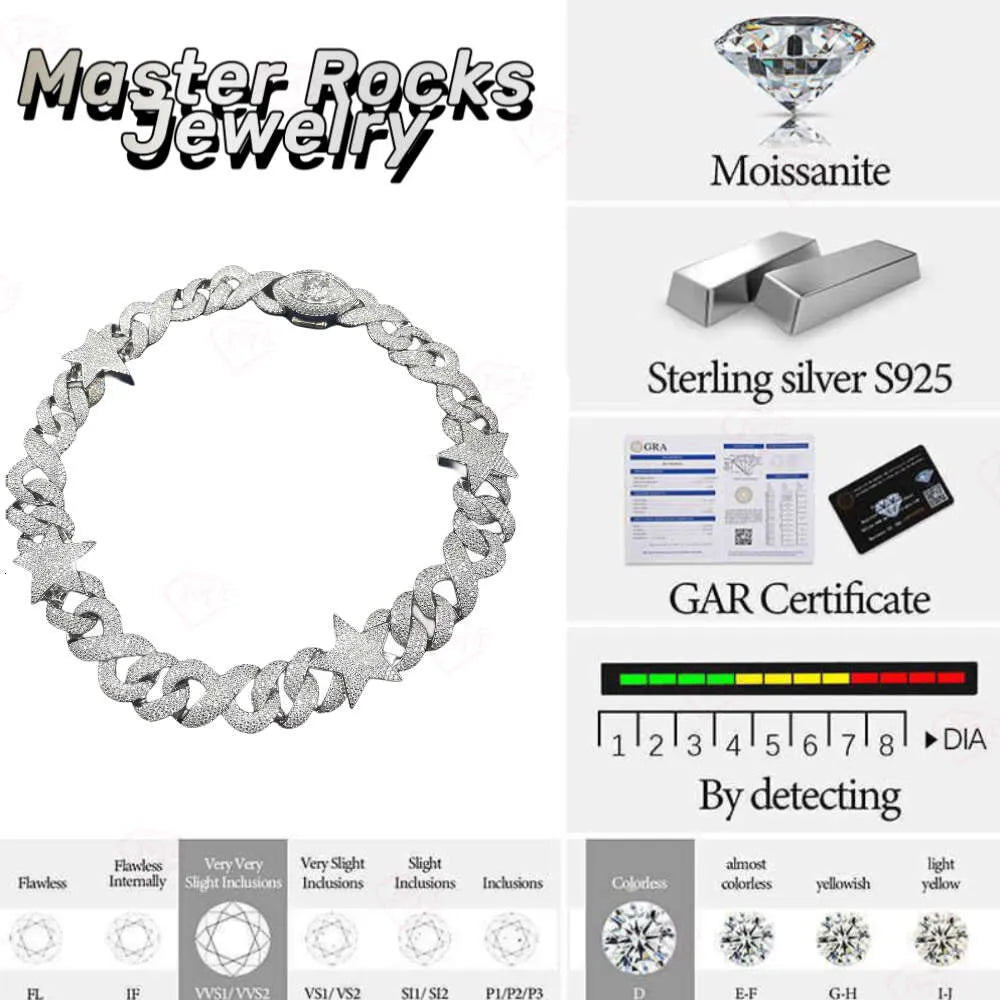 18Mm Star Infinity Hophip Iced Out Sterling Sier Moissanite Cuban Link Chain