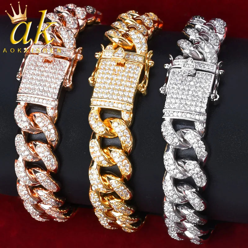 12MM Cuban Link Bracelet for Women Iced Out CZ Charms Hip Hop Jewelry Rock Street 2022 Trends