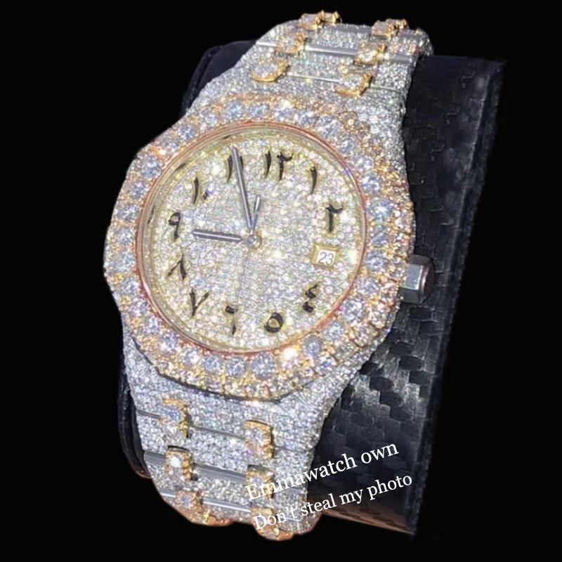 Ap 11 2023 Watch Vvs Moissanite Styles Iced Out Best Quality Eta Luxury Watches Rose Gold Silver 2 Tone Pass Test Automatic Iced Out Watch with Box Emmawatch