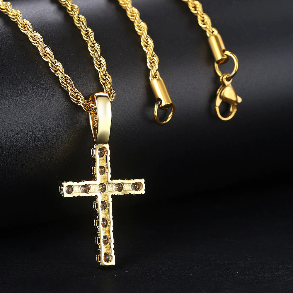 Hiphop Cross Pendant Necklace for Women Jewelry Female Statement Men Iced Out Chain Wholesale Gold Color Homme Jewellery HP003