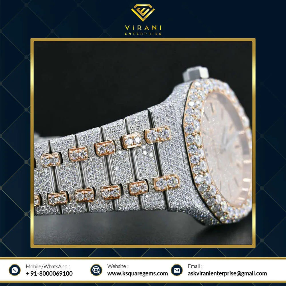 Premium Quality Antique Fully Iced Out Watch VVS Clarity Moissanite Studded Diamond Watch Luxury Stainless Steel Watch for Men