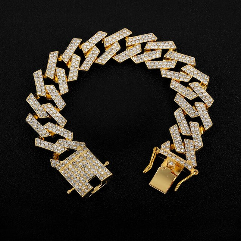 Hip Hop Bracelet Bling Iced Out Miami Zircon Cuban Prong Pave Rhinestone Men Bracelet Necklace for Men Jewelry