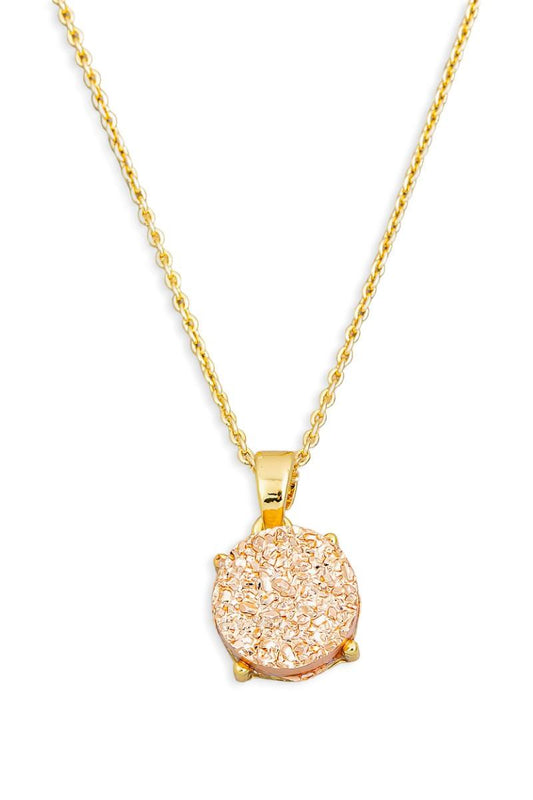 Rose Gold Druzy round Pendant Necklace