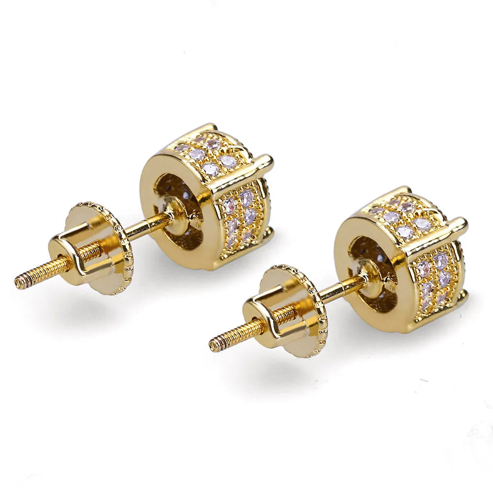 New 18K Gold Hiphop CZ Zircon round Stud Earrings 0.7Cm for Men Women and Girls Gifts Diamond Earrings Studs Hip Hop Rock Punk Rapper Jewelry Gifts Accessories