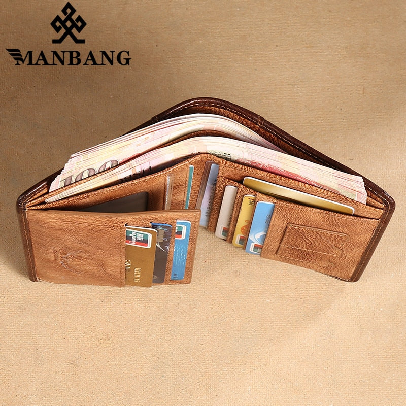 Men'S Wallets RFID Genuine Leather Trifold Wallets for Men with ID Window and Credit Card Holder