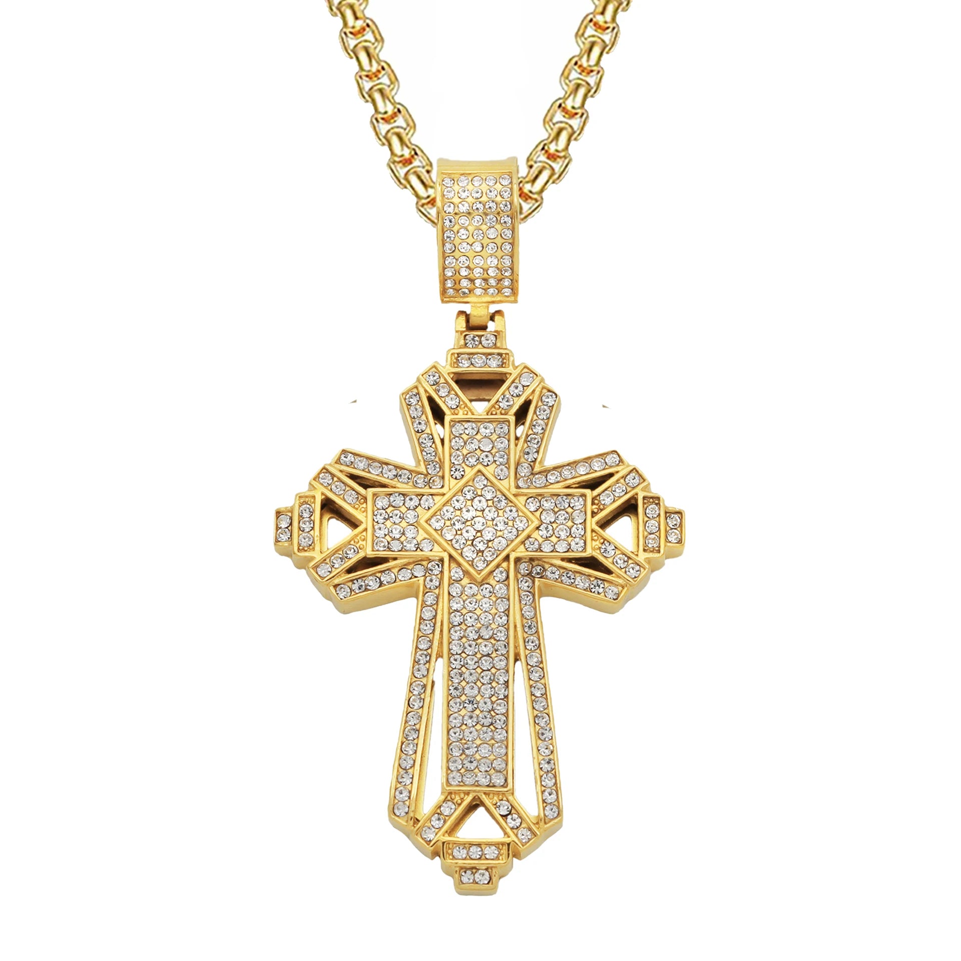 2019 Newest Iced Out Stainless Steel Big Cross Pendant Necklace for Men Gold Color Christian Cruzar Necklace Religious Jewelry