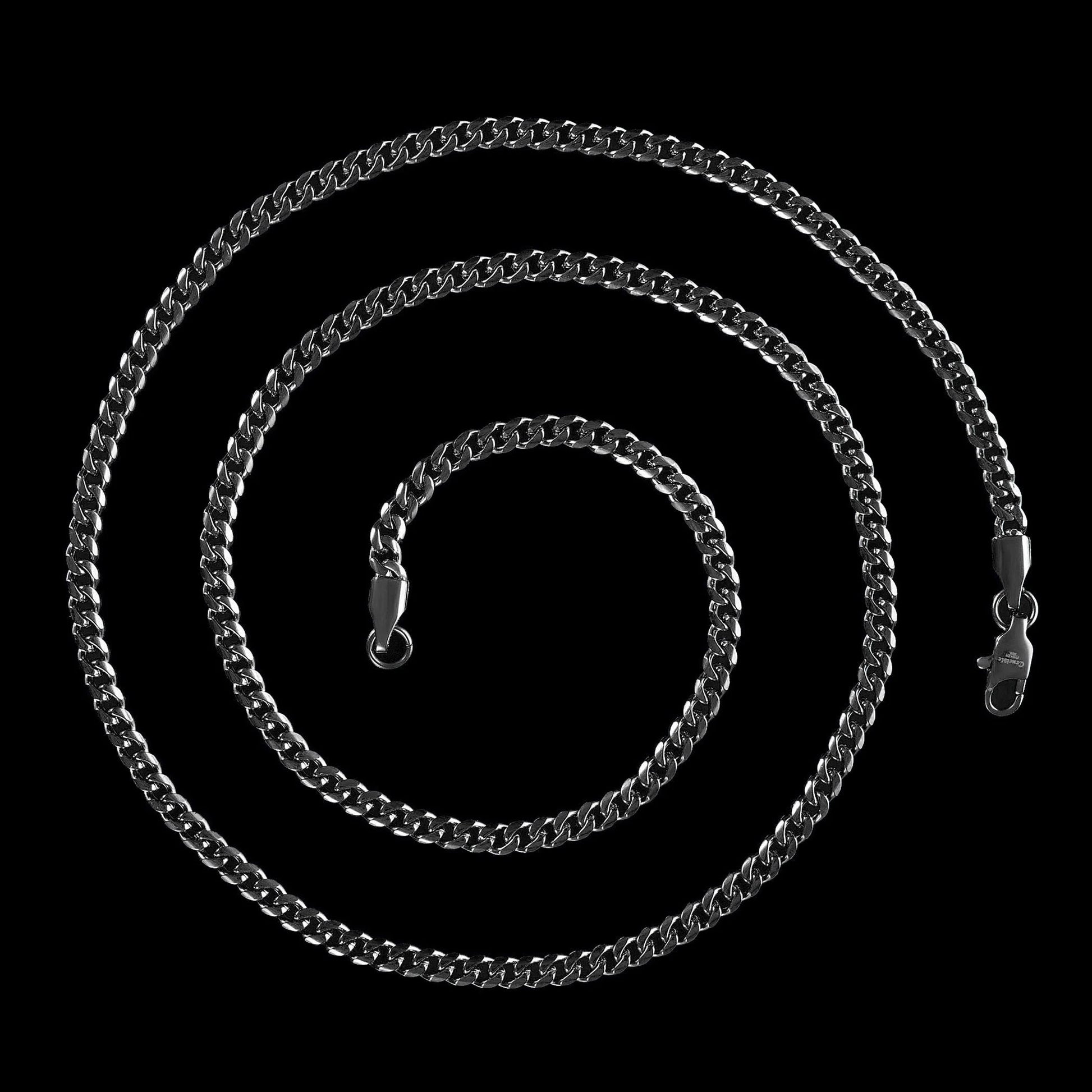 Men'S Black Plated Stainless Steel Rounded Curb Chain Necklace (3.5Mm) - 22"