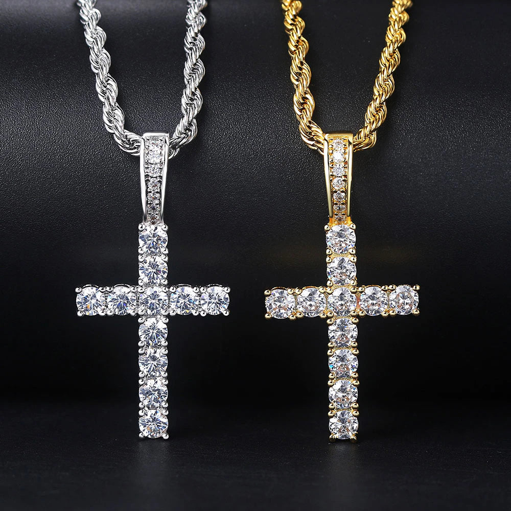 Hiphop Cross Pendant Necklace for Women Jewelry Female Statement Men Iced Out Chain Wholesale Gold Color Homme Jewellery HP003