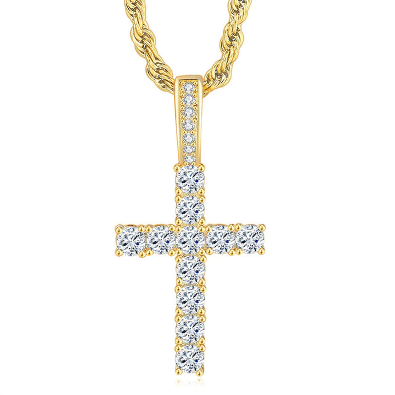 Hiphop Cross Pendant Necklace for Women Jewelry Female Statement Men Iced Out Chain Wholesale Gold Color Homme Jewellery HP003