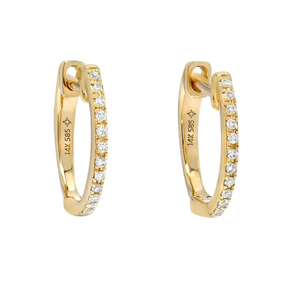 Genuine 14K 585 Yellow Gold Mini Huggie Earrings DEF VS-VVS CVD HPHT Lab Grown Diamond Earrings for Women