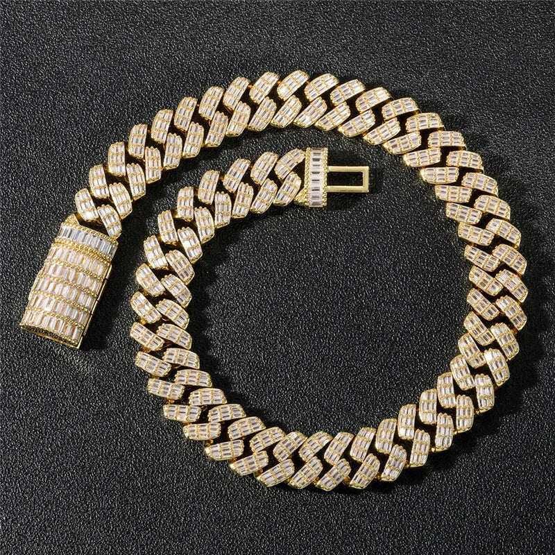 17MM Baguette Miami Cuban Link Necklace CZ Iced Out Chain Fashion Luxury Bling Men'S Hip Hop Jewelry