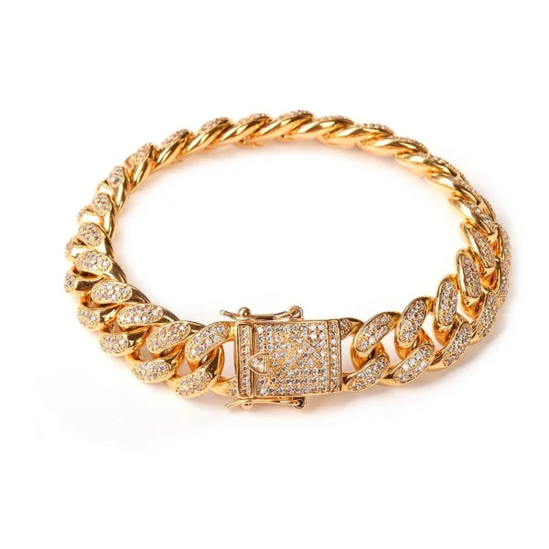 12MM Cuban Link Bracelet for Women Iced Out CZ Charms Hip Hop Jewelry Rock Street 2022 Trends