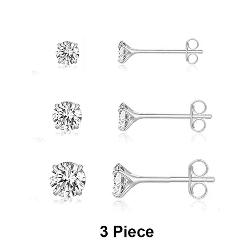 2/3/4Mm 925 Sterling Silver Diamond Earrings Women 3PCS Mini Stud Earrings Set Gold Fine Jewelry Boucle Oreille Femme