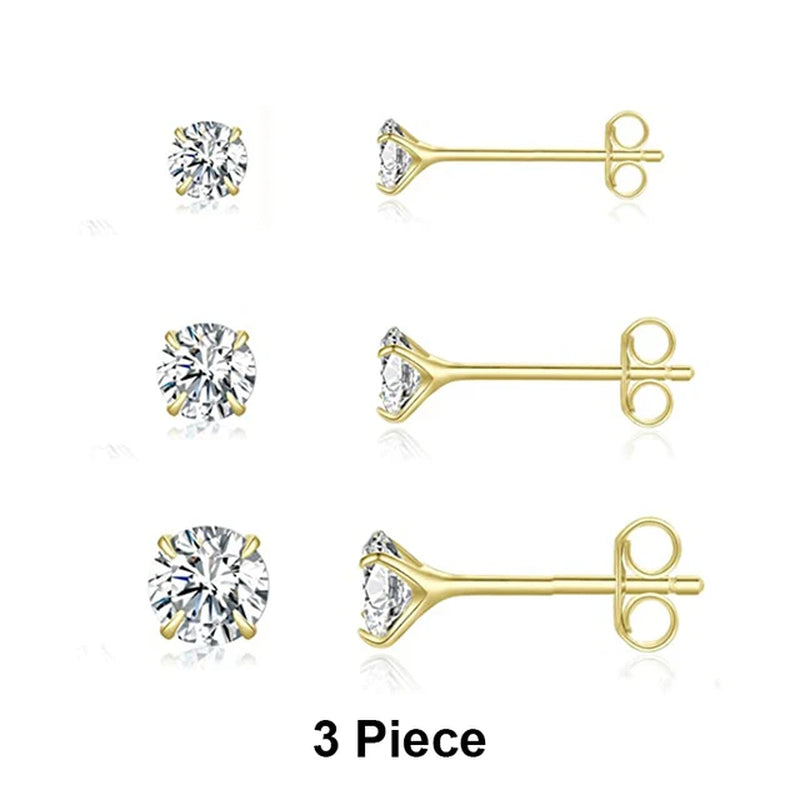 2/3/4Mm 925 Sterling Silver Diamond Earrings Women 3PCS Mini Stud Earrings Set Gold Fine Jewelry Boucle Oreille Femme