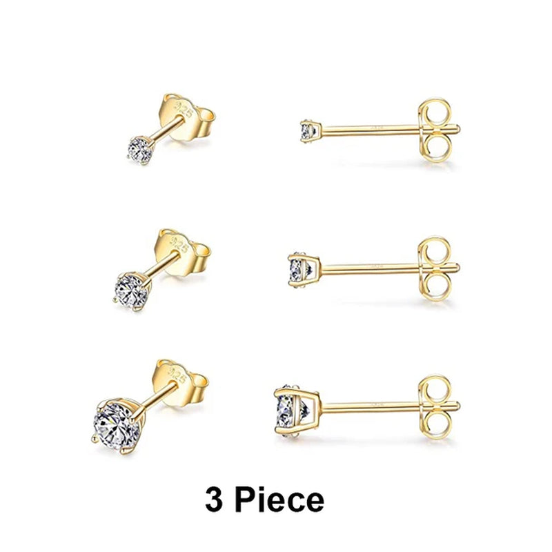 2/3/4Mm 925 Sterling Silver Diamond Earrings Women 3PCS Mini Stud Earrings Set Gold Fine Jewelry Boucle Oreille Femme