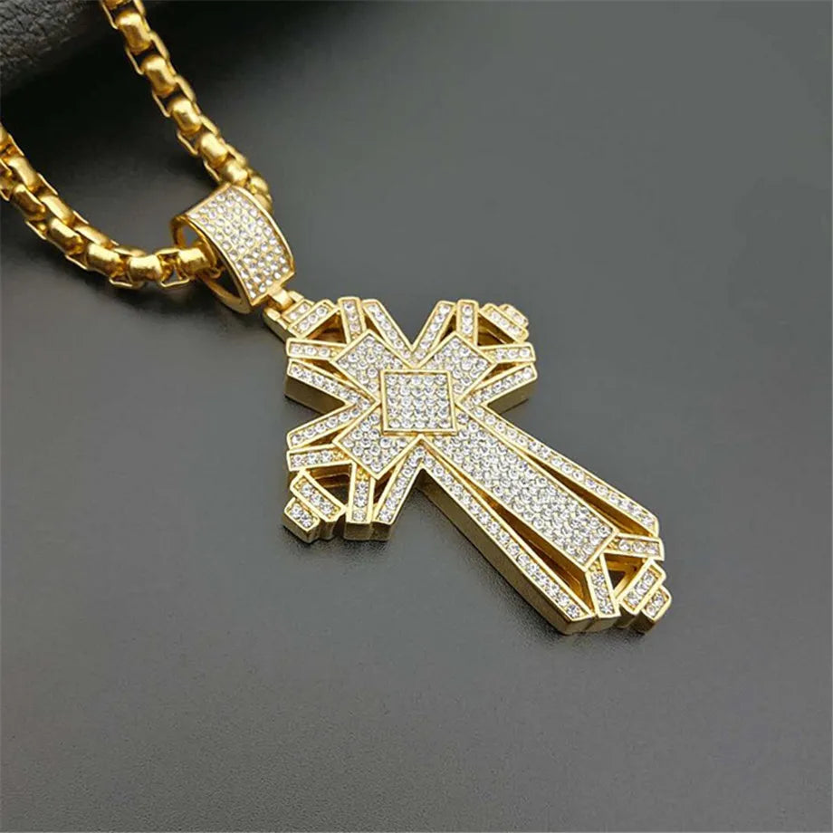 2019 Newest Iced Out Stainless Steel Big Cross Pendant Necklace for Men Gold Color Christian Cruzar Necklace Religious Jewelry