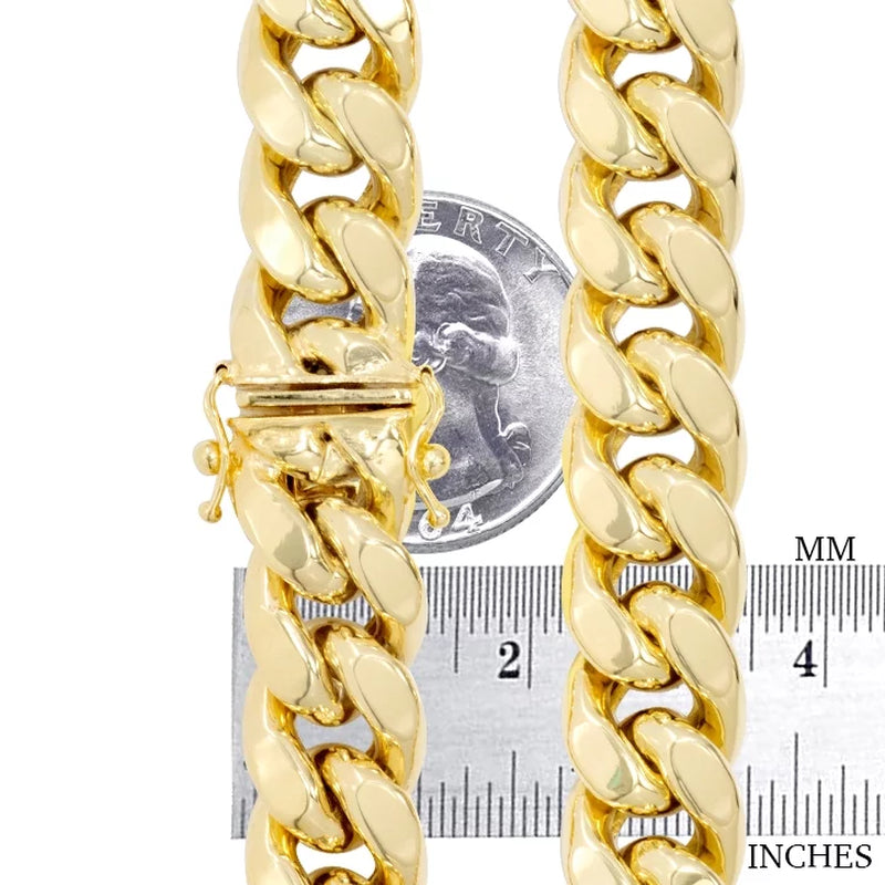 10K Yellow Gold 13Mm Thick Miami Cuban Link Chain Necklace, Mens Jewelry Box Clasp 20" - 30"