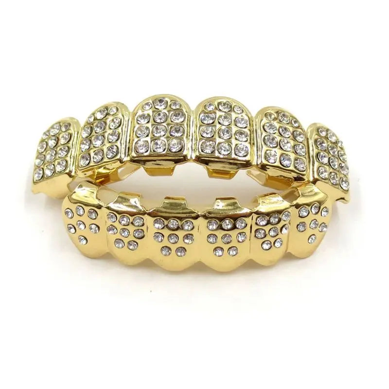 New Fshion Hip Hop Gold Silver Colour Iced Out CZ Teeth Grillz Top Bottom Men Women Jewelry