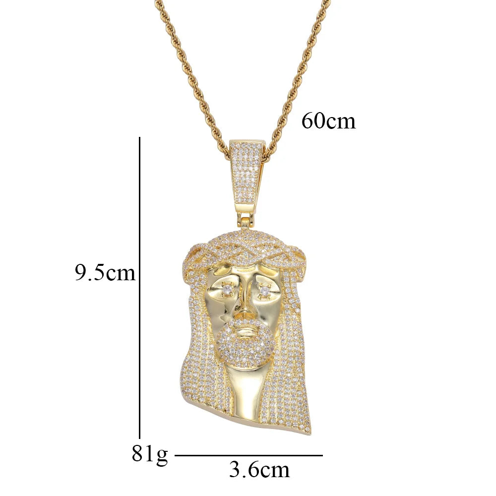 New Jesus Bling Bling Micro Pave Hip Hop Iced Out Brass Pendant with CZ Mens Necklace Jewelry CN382