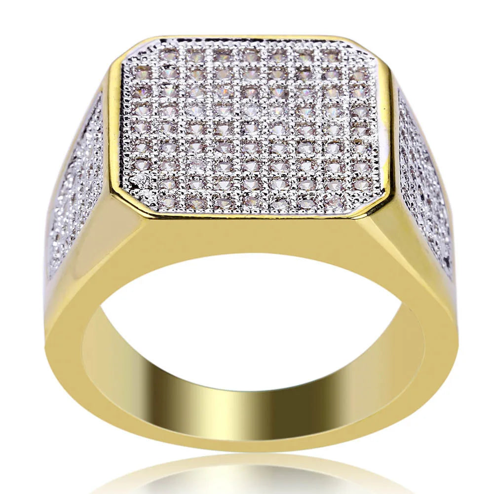 New Design, Gold Color Plated Ring, Micro Paved Big Zircon, Hip Hop Finger Ring for Men and Women