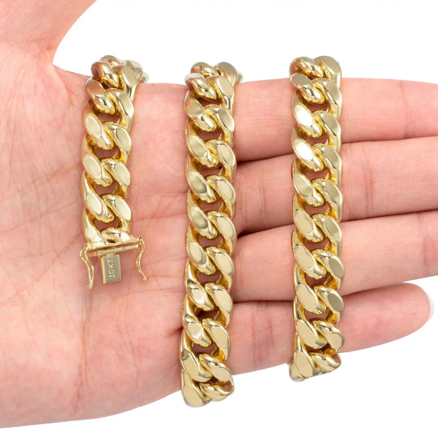 10K Yellow Gold 13Mm Thick Miami Cuban Link Chain Necklace, Mens Jewelry Box Clasp 20" - 30"