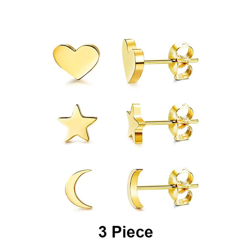 3PC 925 Sterling Silver Star Triangle Stud Earrings Women Glossy Geometric Diamond Earrings Korean Gold Jewelry Wholesale