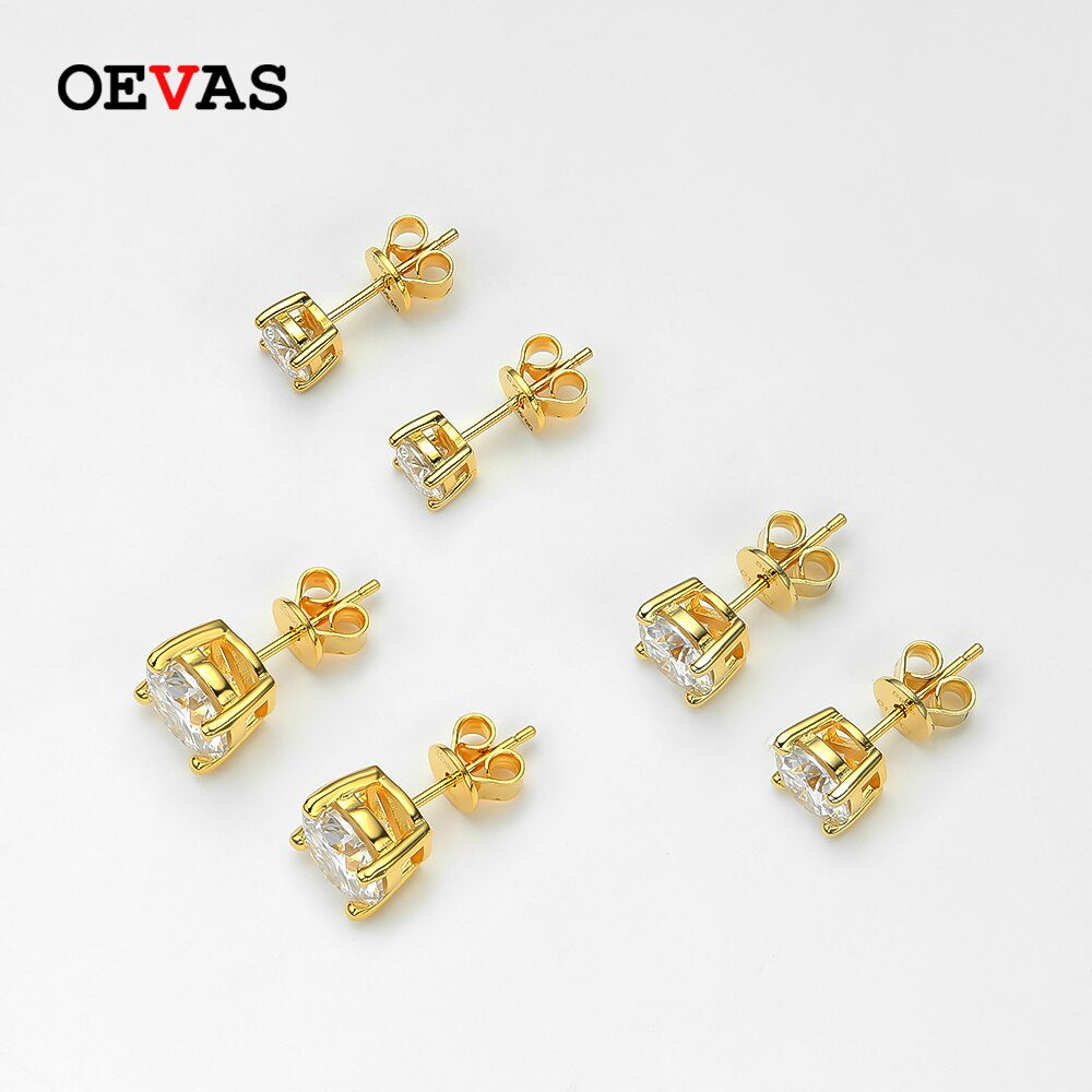 OEVAS Real 0.5/1/2 Carat D VVS1 Moissanite Stud  18K Gold Plated 100% 925 Sterling Silver Fine Jewelry Gifts