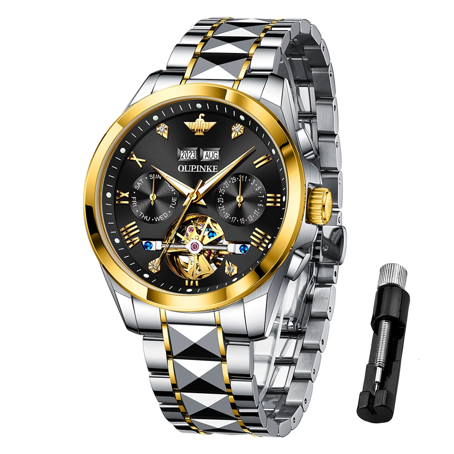 Self Winding Black Watches for Men Luxury Business Dress Mens Watch Reloj Para Hombre