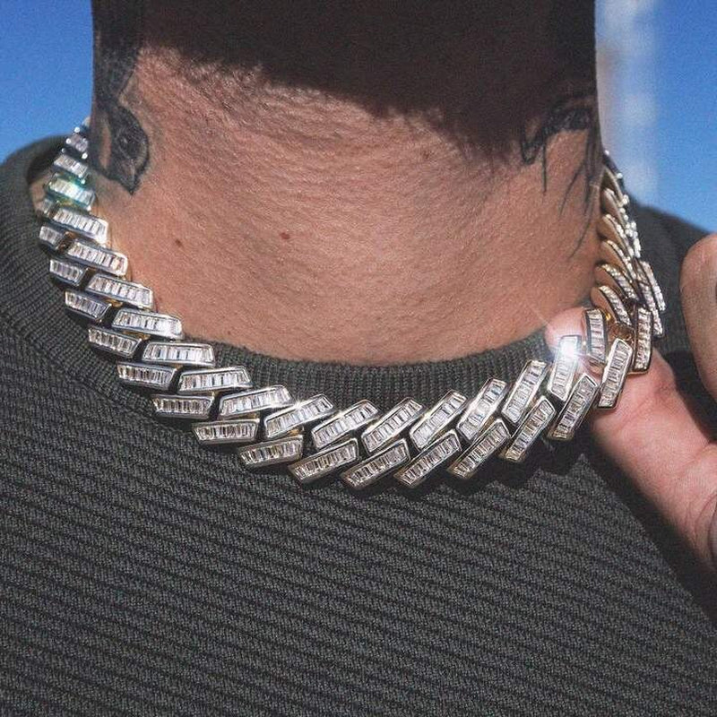 Top Quality Iced Out Ice Hip Hop Ice Men Boy Jewelry 2023 New Heavy Chunky Rectangle CZ 19Mm Cuban Chain Necklace