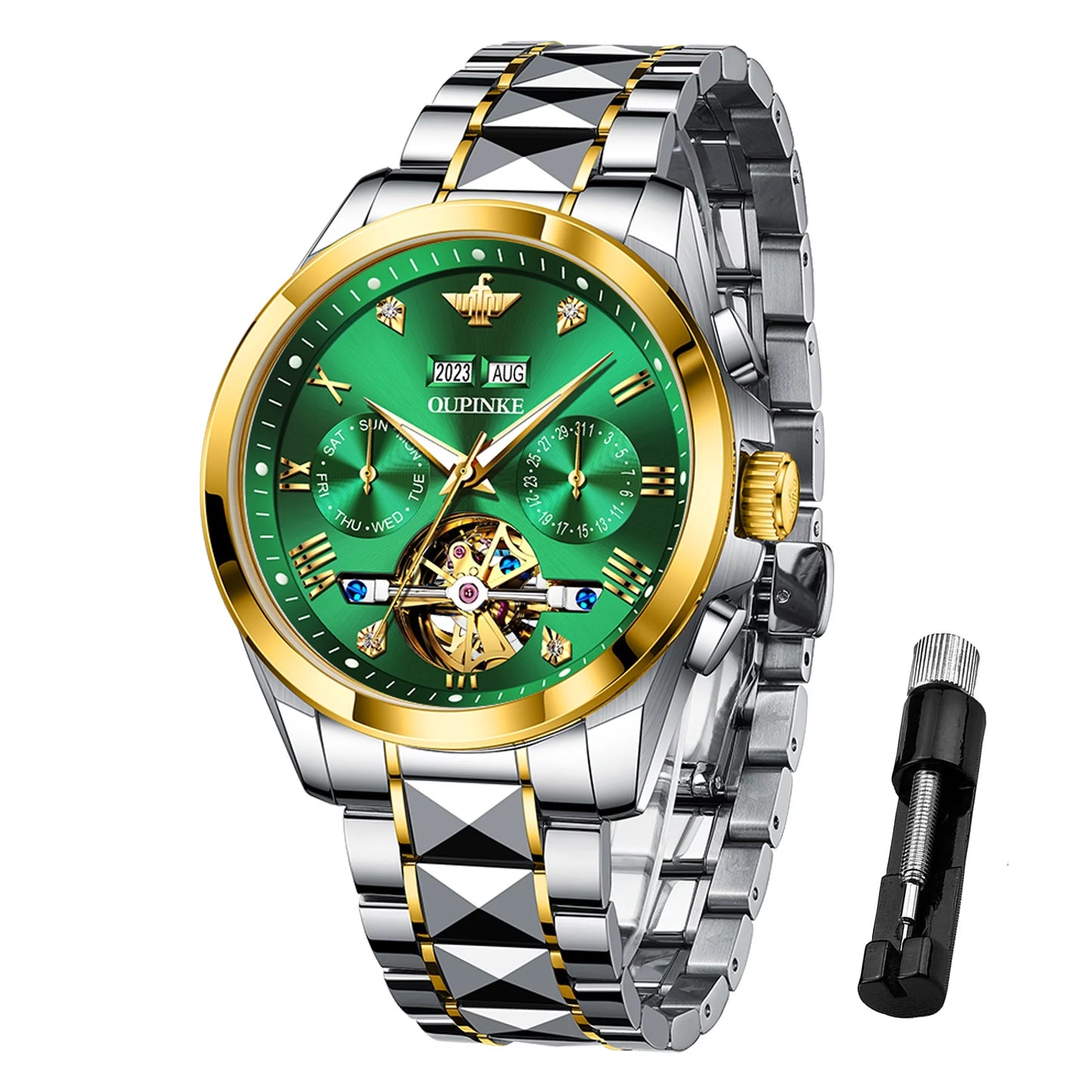 Automatic Watches for Men, Diamond Skeleton Self Winding Luxury Dress Mens Watch Sapphire Crystal Tungsten Steel Band Luminous Waterproof Reloj, Gifts for Men