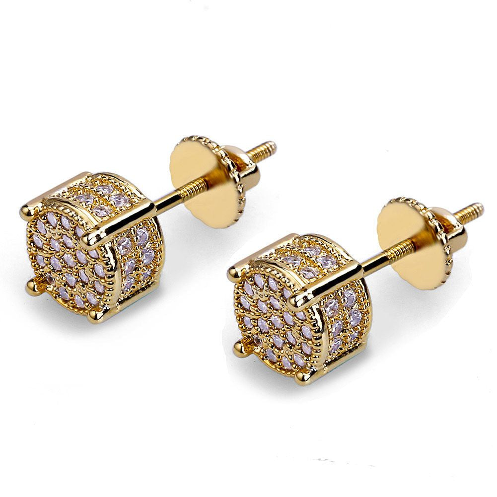 New 18K Gold Hiphop CZ Zircon round Stud Earrings 0.7Cm for Men Women and Girls Gifts Diamond Earrings Studs Hip Hop Rock Punk Rapper Jewelry Gifts Accessories