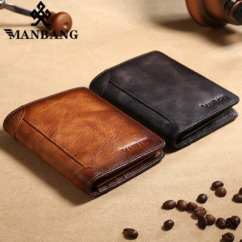 Men'S Wallets RFID Genuine Leather Trifold Wallets for Men with ID Window and Credit Card Holder