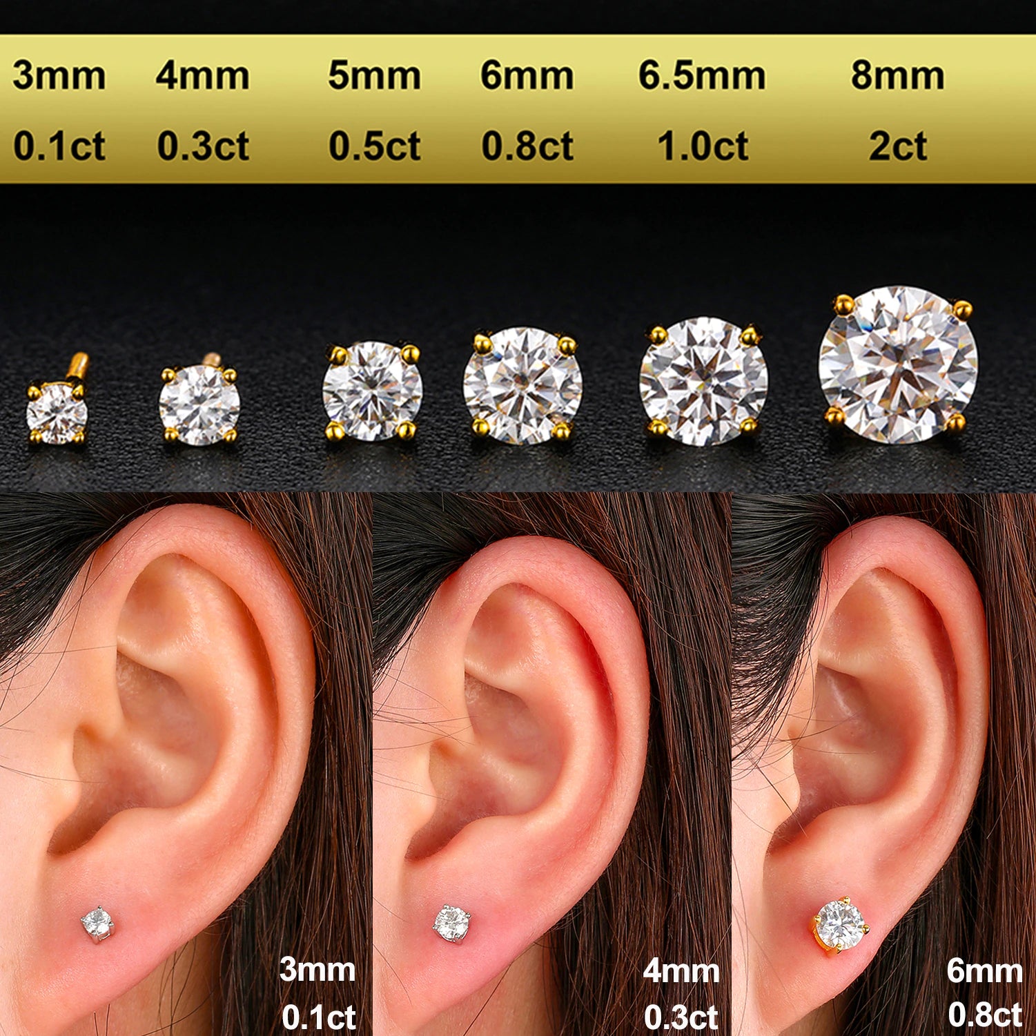 Real 0.1-1 Carat D Color Moissanite  100% 925 Sterling Silver Earring 2021 Trend Wedding Jewelry 585 Rose Gold