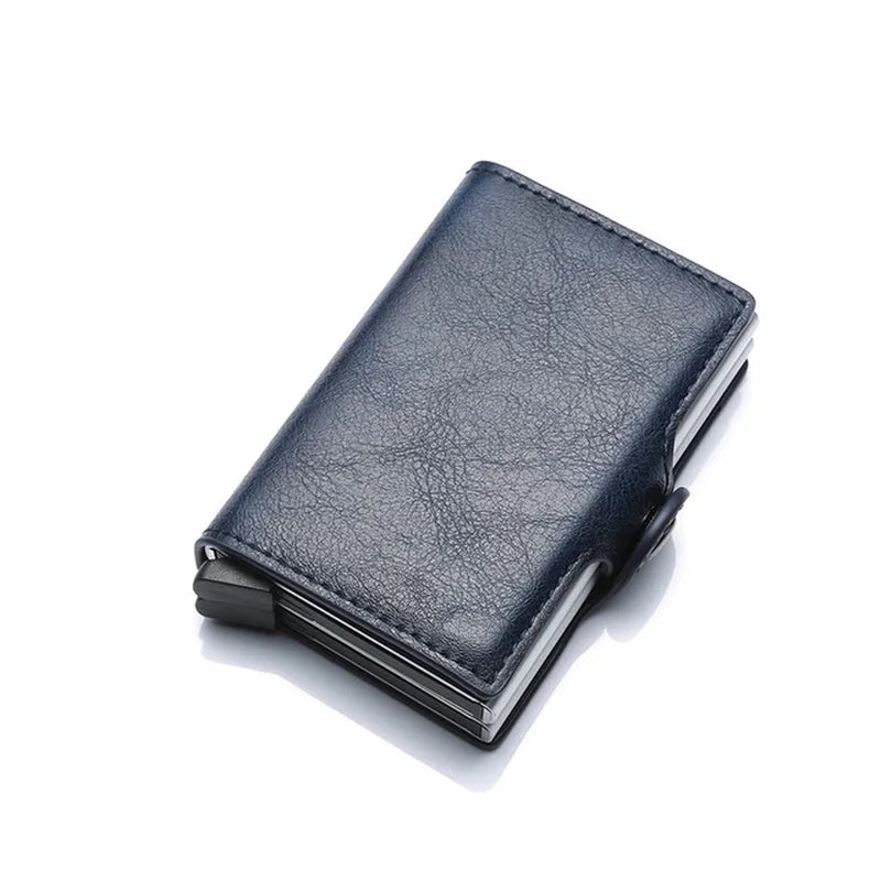 Anti Rfid Credit Card Holder Double Wallet Case Men Aluminum Metal Business Bank Creditcard Passes Holder Leather Pocket Bag