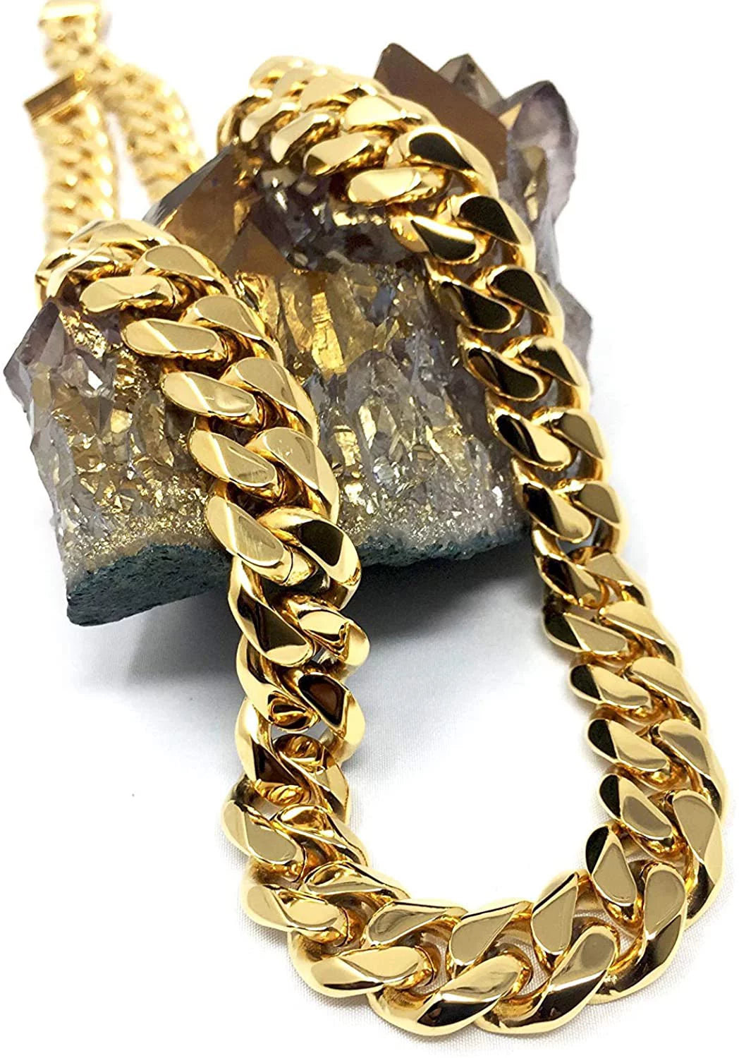 14MM Gold Chain 14K Miami Cuban Link Curb Necklace for Men Boys Fathers Husband Perfect Gift Hip Hop Rapper Chain