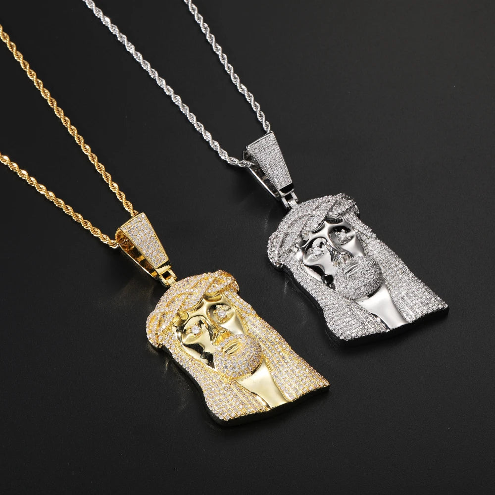 New Jesus Bling Bling Micro Pave Hip Hop Iced Out Brass Pendant with CZ Mens Necklace Jewelry CN382