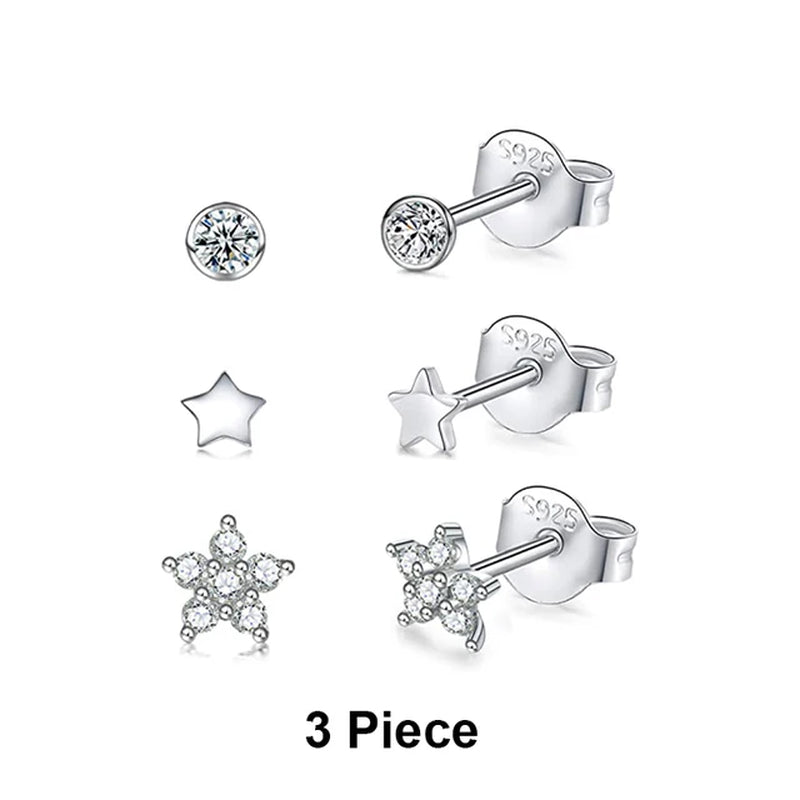 2/3/4Mm 925 Sterling Silver Diamond Earrings Women 3PCS Mini Stud Earrings Set Gold Fine Jewelry Boucle Oreille Femme