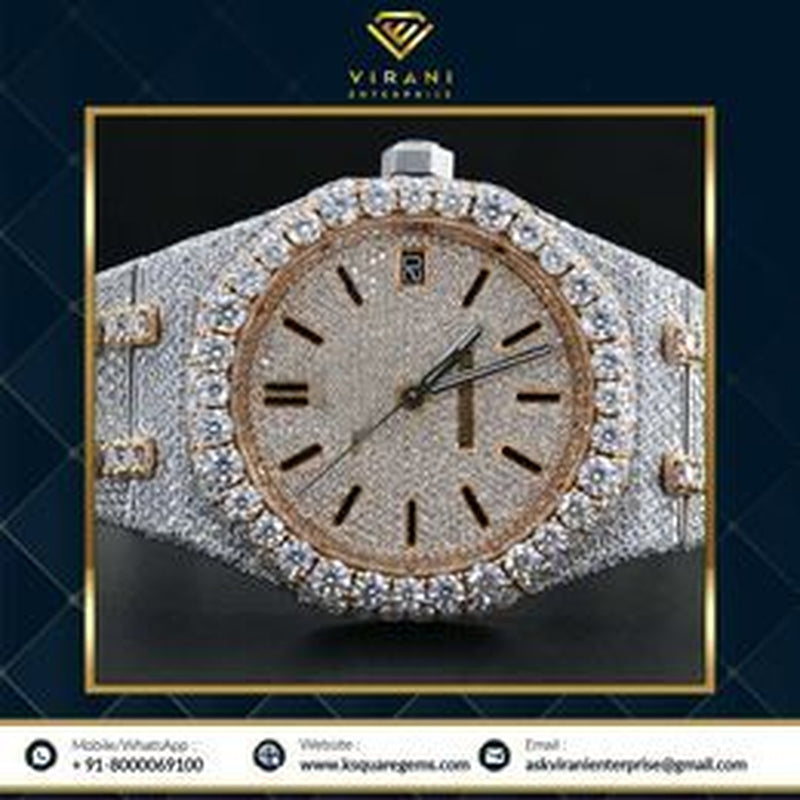 Premium Quality Antique Fully Iced Out Watch VVS Clarity Moissanite Studded Diamond Watch Luxury Stainless Steel Watch for Men