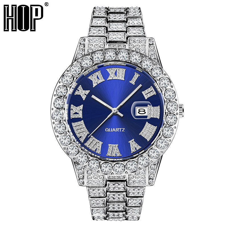 Hop Full Iced Out Mens Watches Modern Quartz Wrist Watches with Micropaved Cubic Zircon Watch for Women Men Jewelry