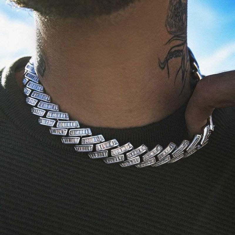 Top Quality Iced Out Ice Hip Hop Ice Men Boy Jewelry 2023 New Heavy Chunky Rectangle CZ 19Mm Cuban Chain Necklace