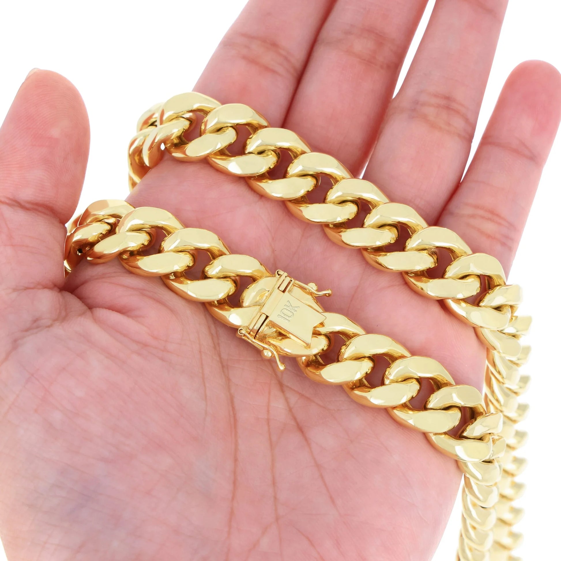 10K Yellow Gold 13Mm Thick Miami Cuban Link Chain Necklace, Mens Jewelry Box Clasp 20" - 30"