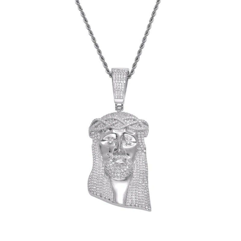 New Jesus Bling Bling Micro Pave Hip Hop Iced Out Brass Pendant with CZ Mens Necklace Jewelry CN382