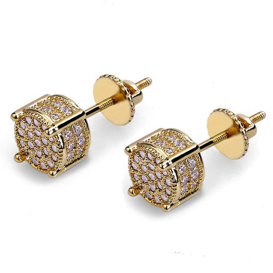 New 18K Gold Hiphop CZ Zircon round Stud Earrings 0.7Cm for Men Women and Girls Gifts Diamond Earrings Studs Hip Hop Rock Punk Rapper Jewelry Gifts Accessories