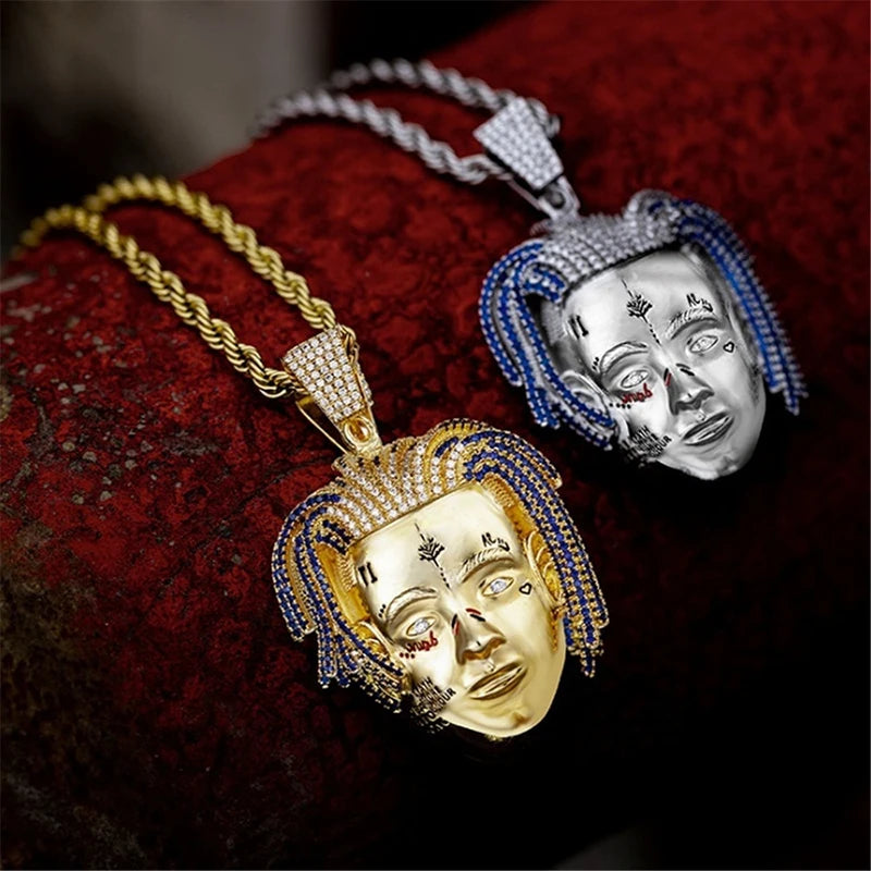 Rapper Necklace Hiphop Iced Out Crystal Pendant Necklace Twist Chain Charm Jewelry Gifts